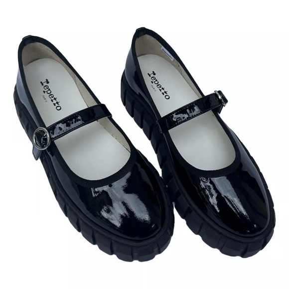 Repetto Platform Mary Janes Black Patent Leather 37 6 NEW - Picture 1 of 5
